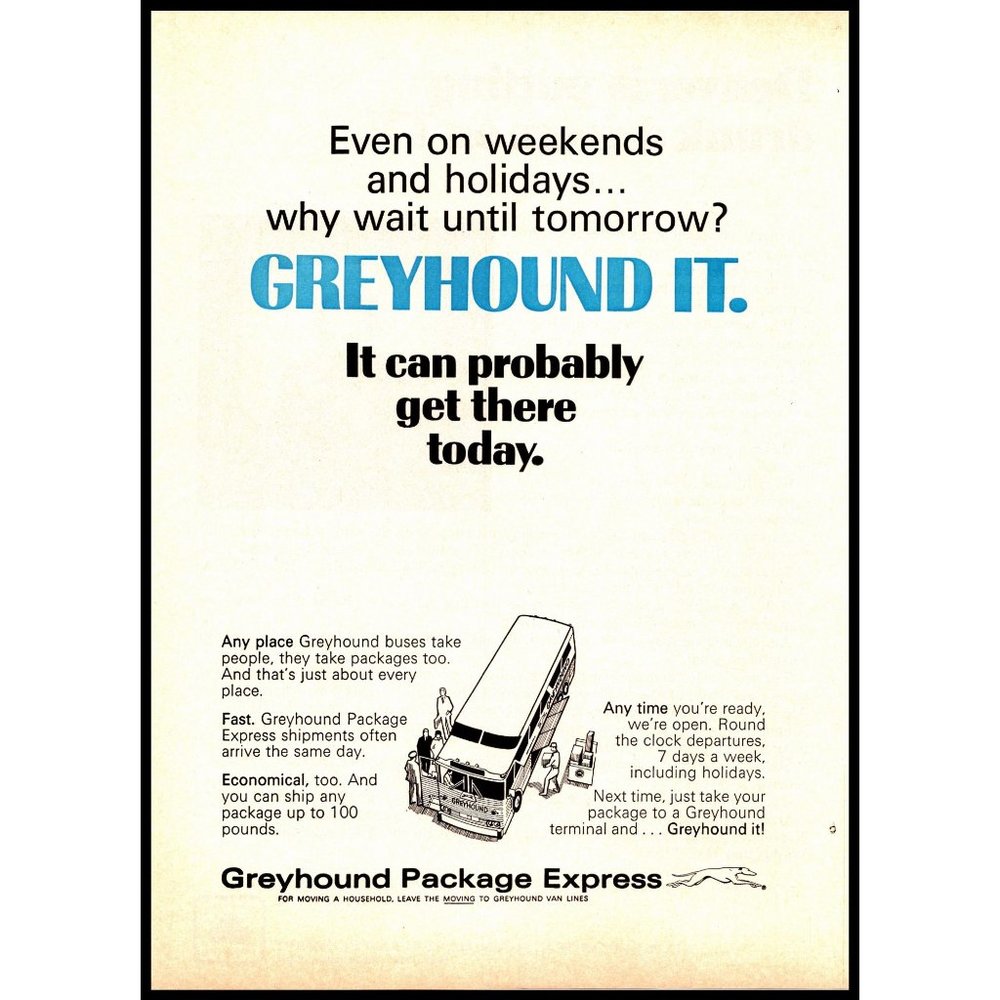 1971 Greyhound Van Lines Package Express Vintage Print Ad  Bus Buses Line Photo